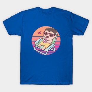 Cute Vampire Chilling With Blood Pack Drink In Sunset T-Shirt